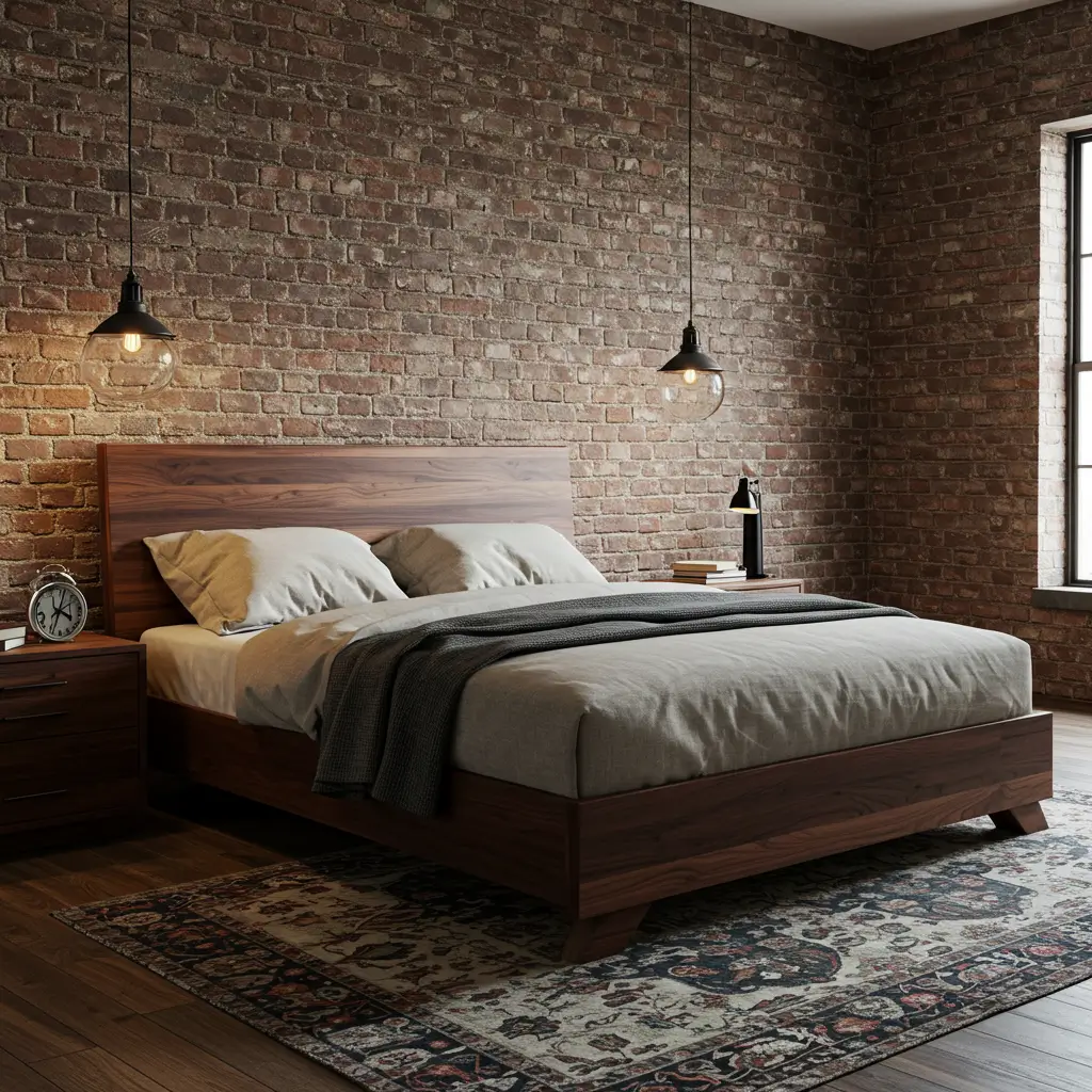 . Exposed Brick Walls with Walnut Accents