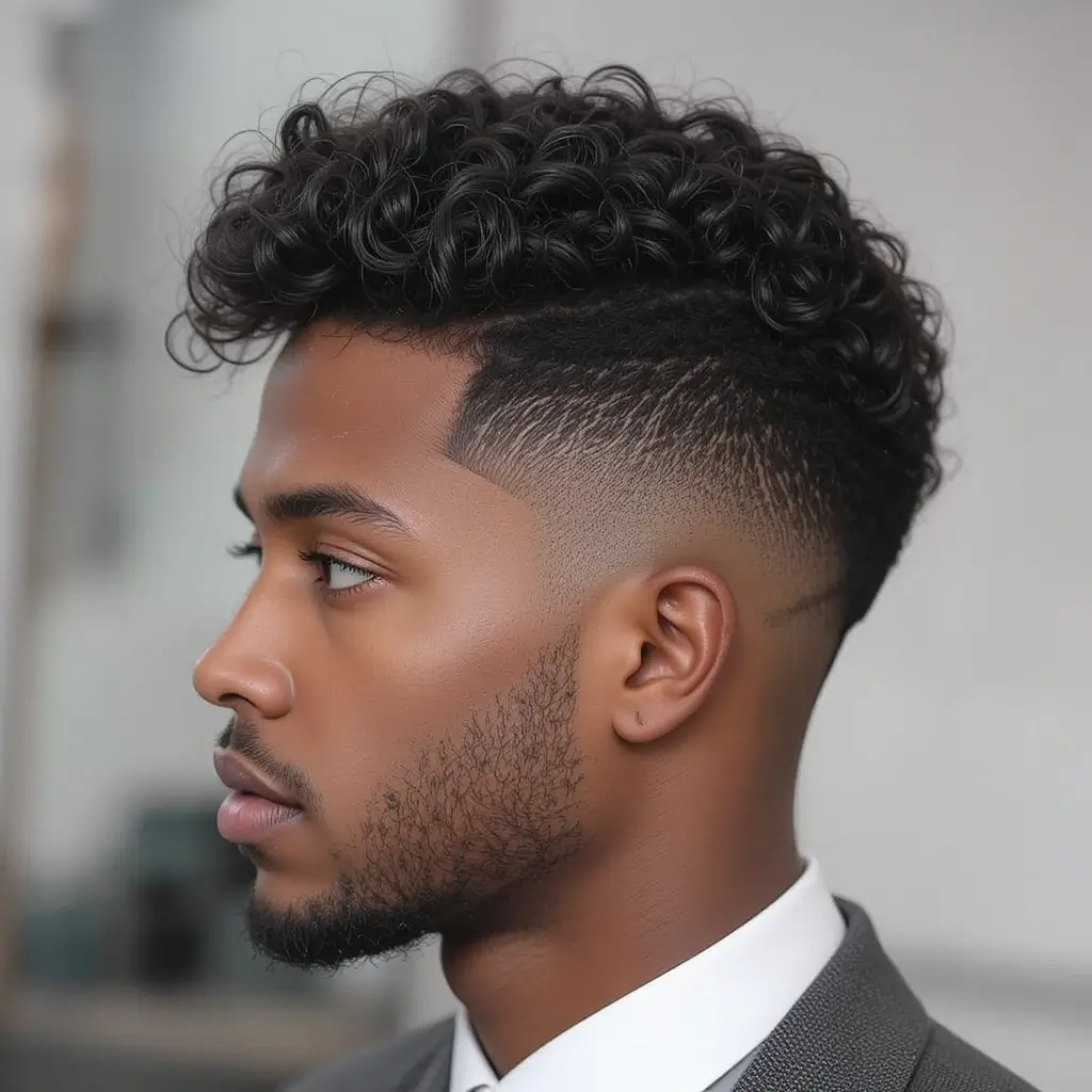Fade with Part and Sculpted Curls
