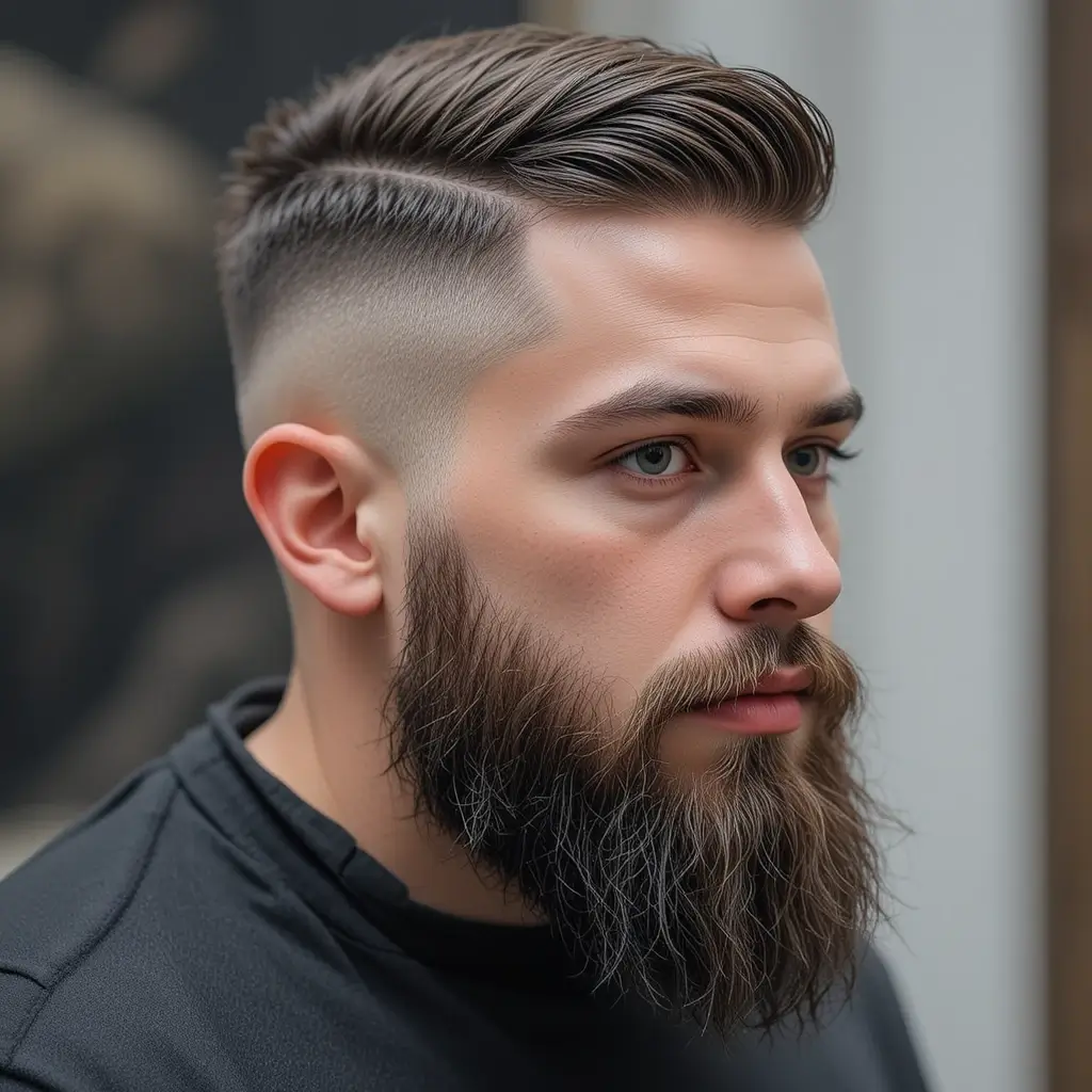 Flat Top Fade with Sculpted Beard