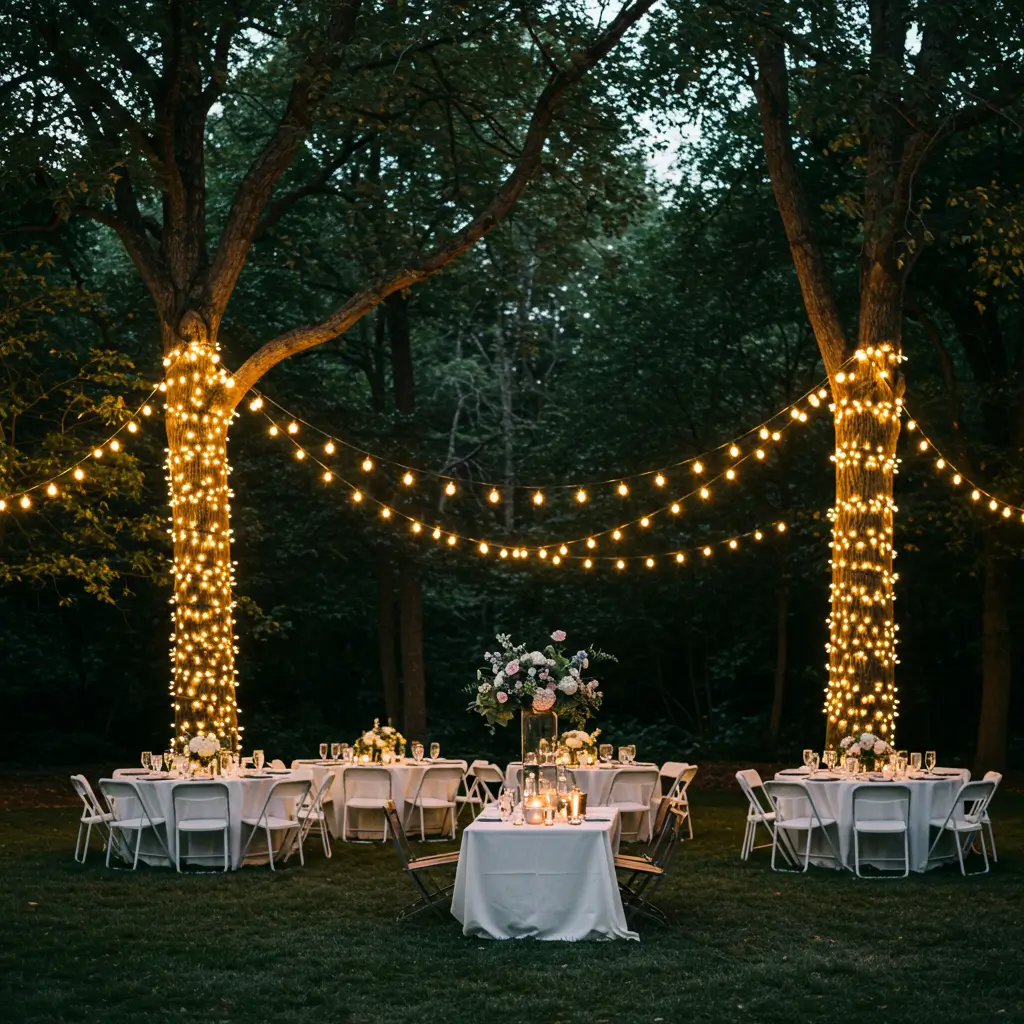 Hanging String Lights in Trees