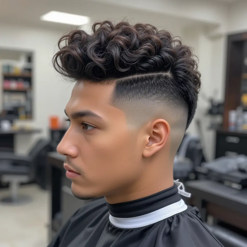 High Fade with Hard Part and Tight Curls