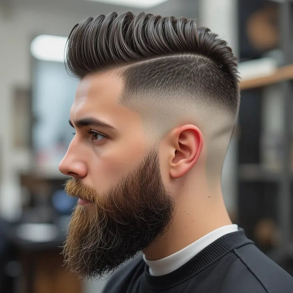 High Top Fade with Detailed Beard