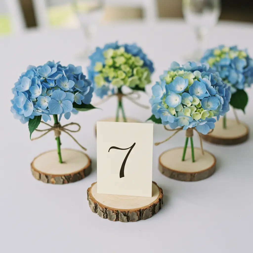 Hydrangea Wrapped Wooden Table Numbers