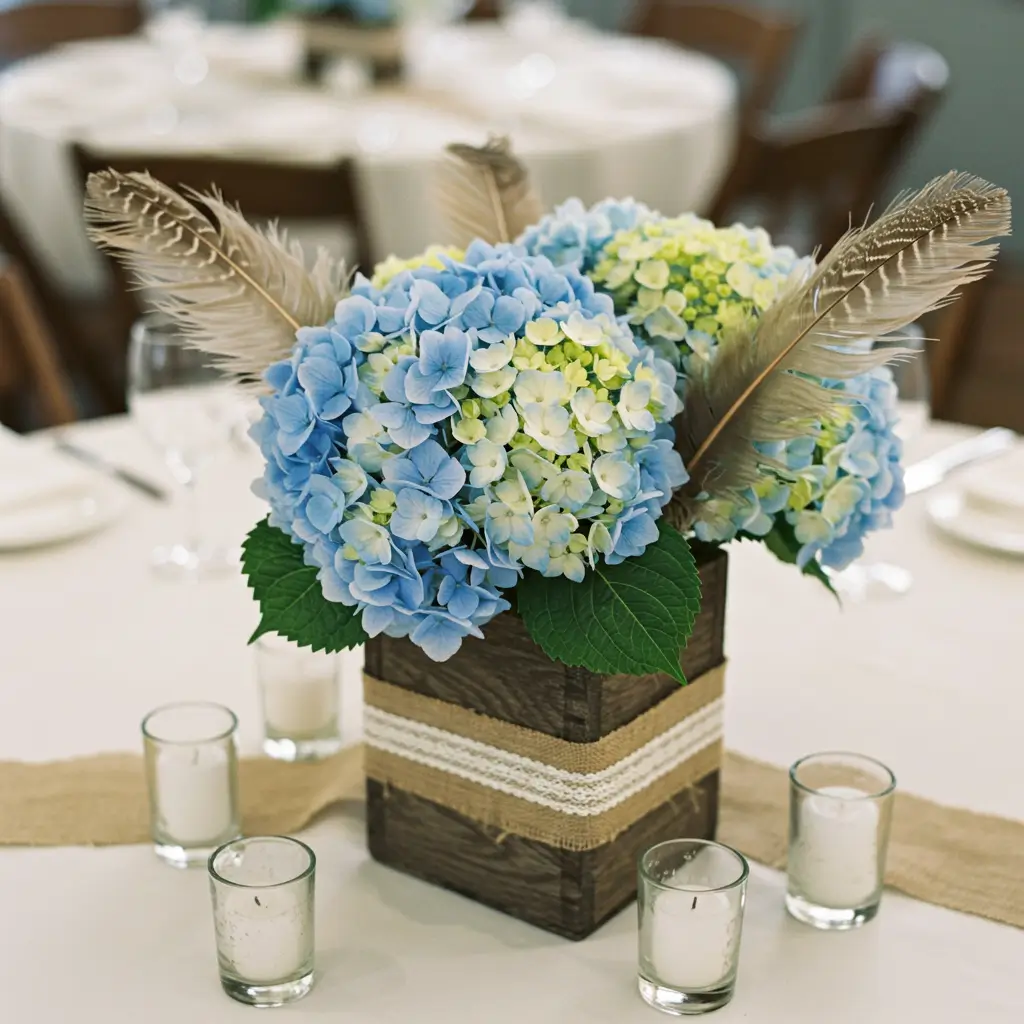 Hydrangea and Feather Accents
