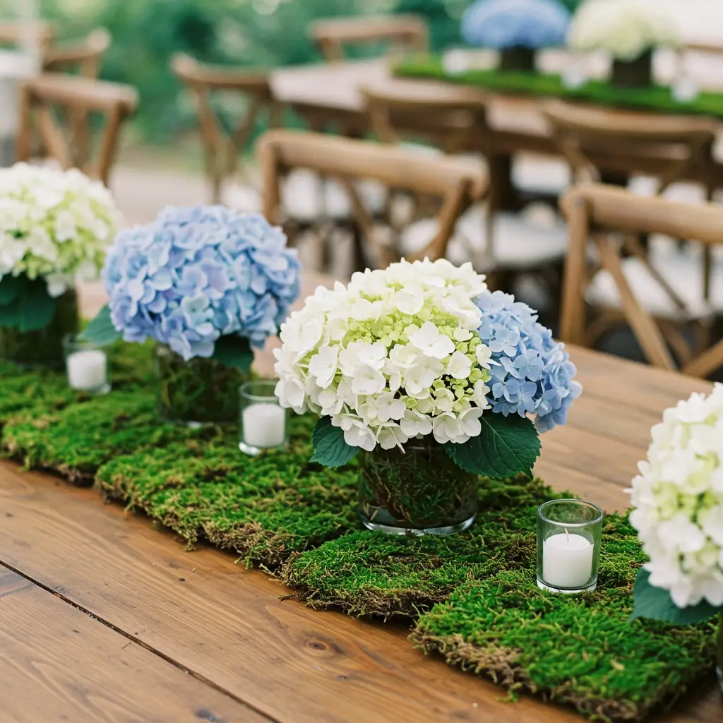 Hydrangea and Moss Centerpieces