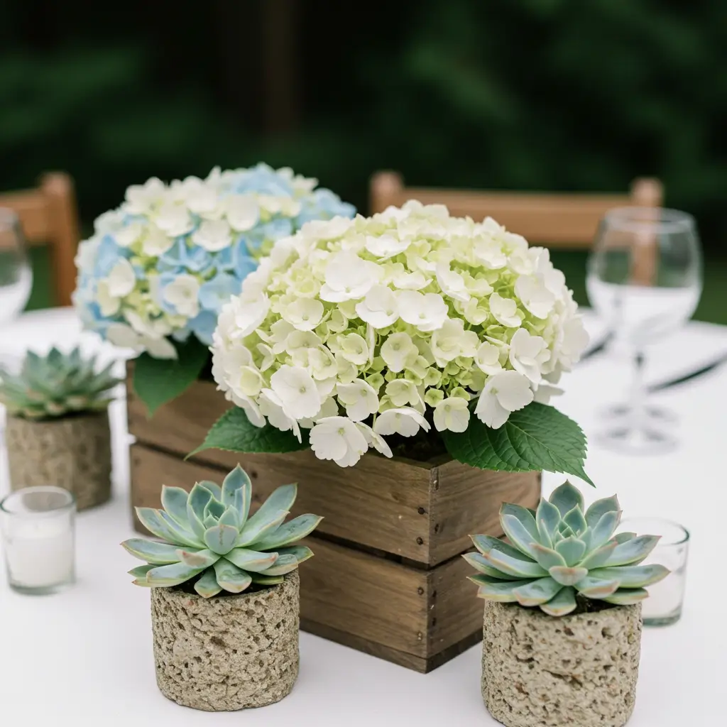 Hydrangea and Succulent Mixed Centerpieces