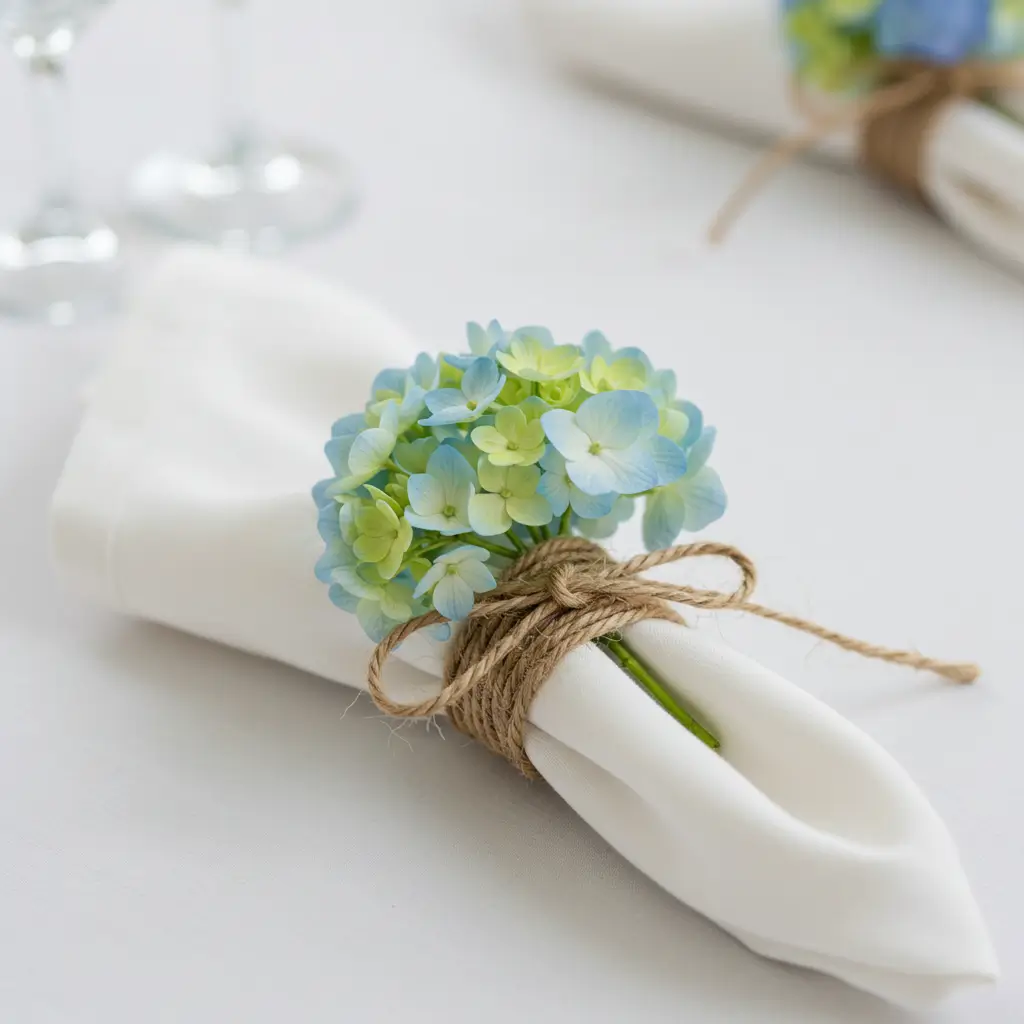 Hydrangea and Twine Wrapped Napkin Rings