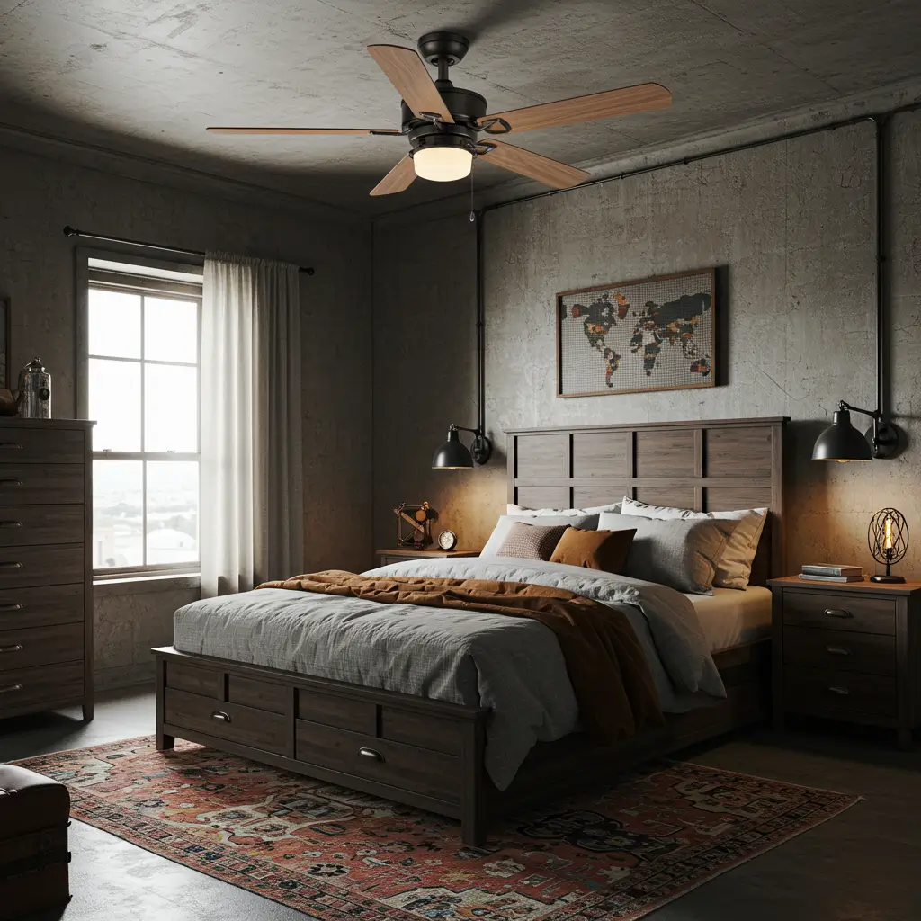 Industrial Ceiling Fan with Wood Blades