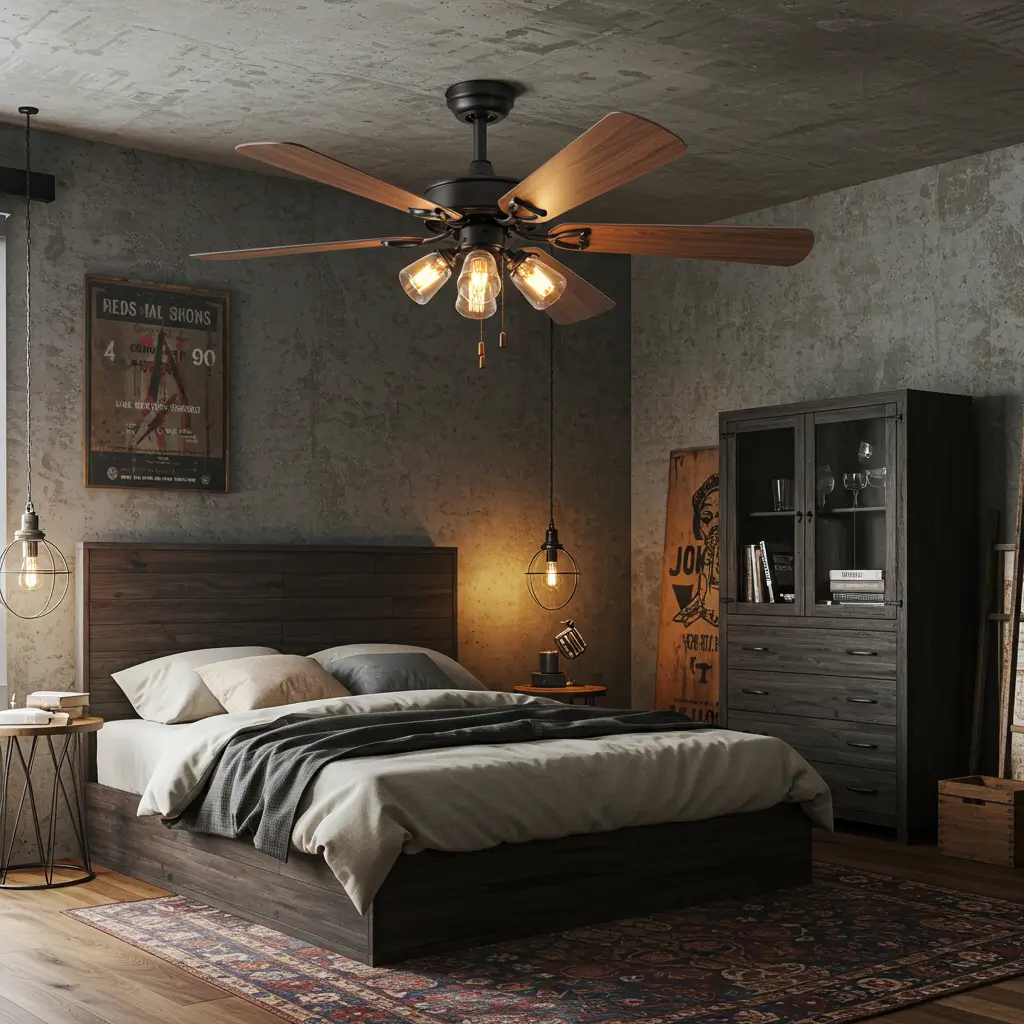Industrial Ceiling Fan with Wood Blades