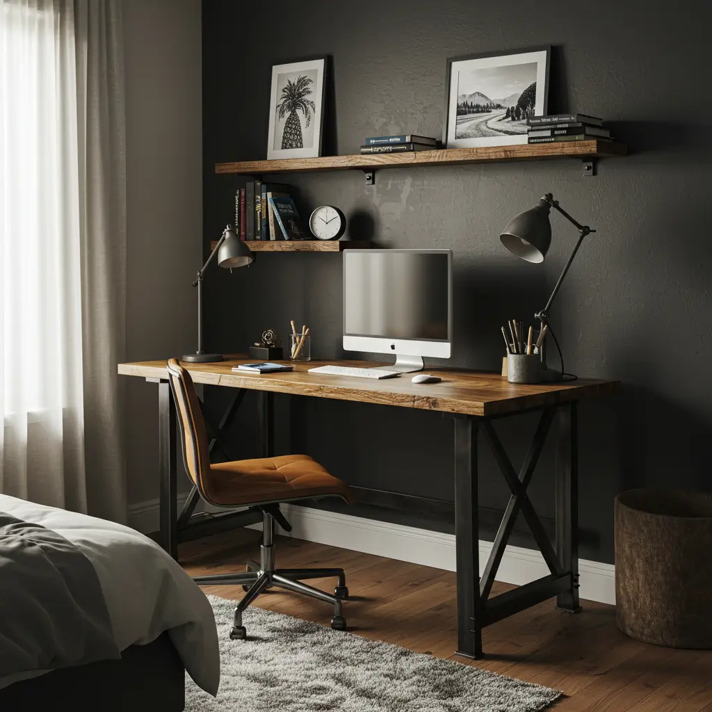 Industrial Desk with Wood Top and Steel Legs