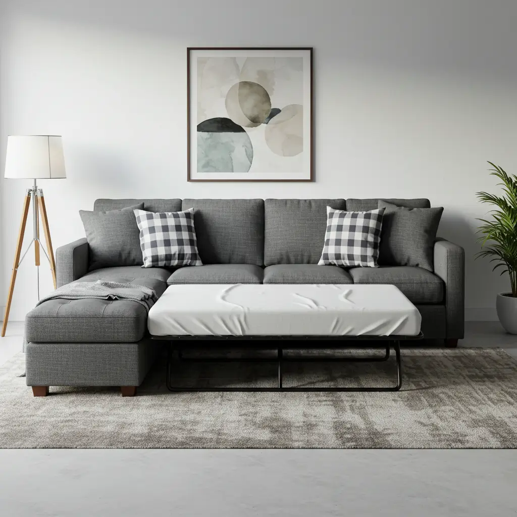 Industrial-Style Sleeper Sofa with Metal Frame