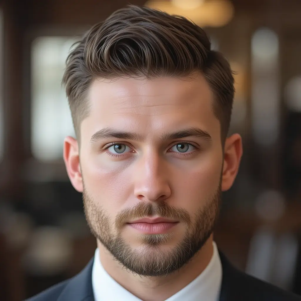. Ivy League Fade with Light Beard