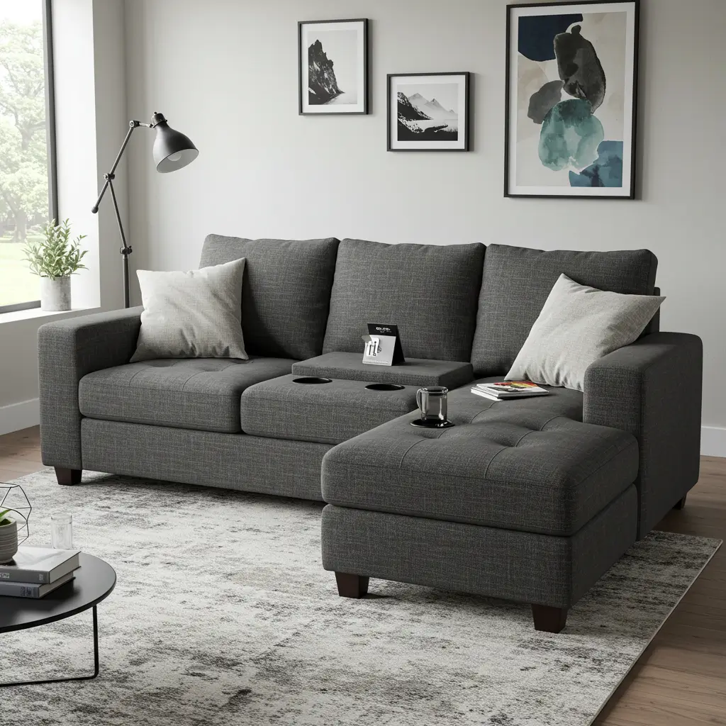 Japandi-Inspired Sofa with Wood Accents
