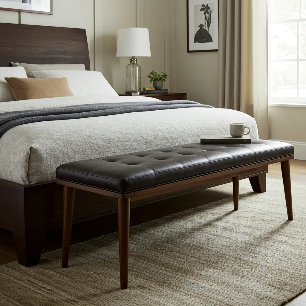 Leather and Wood Bedside Benches