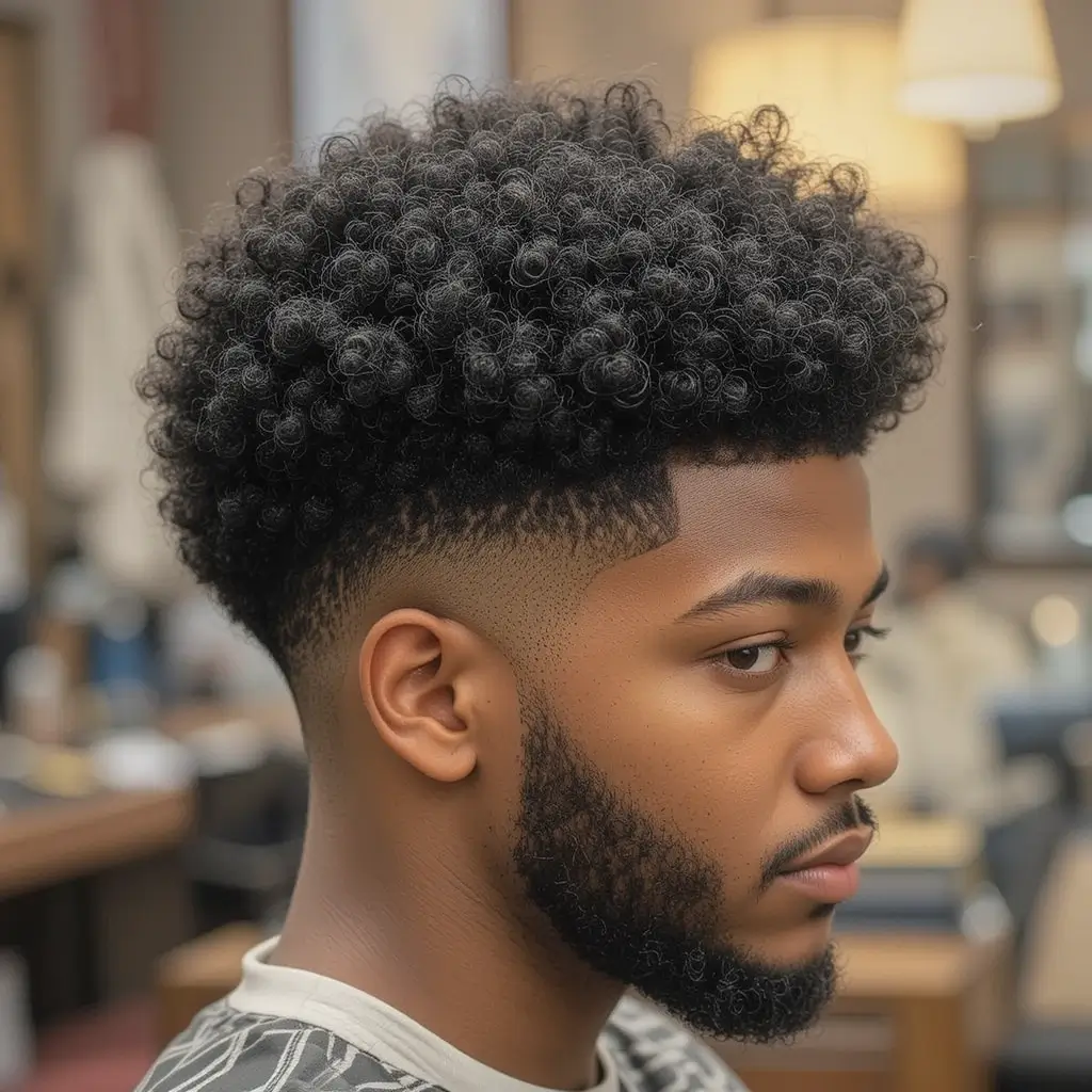 Low Fade Afro with Beard Fade