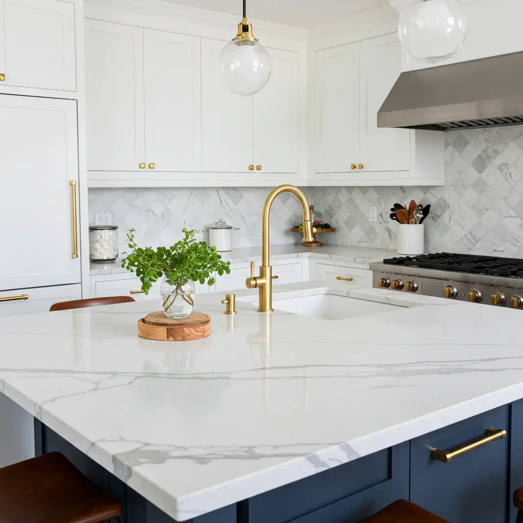 Marble Countertops with Gold Fixtures