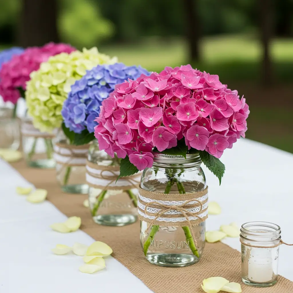 Mason Jar Hydrangea Bouquets