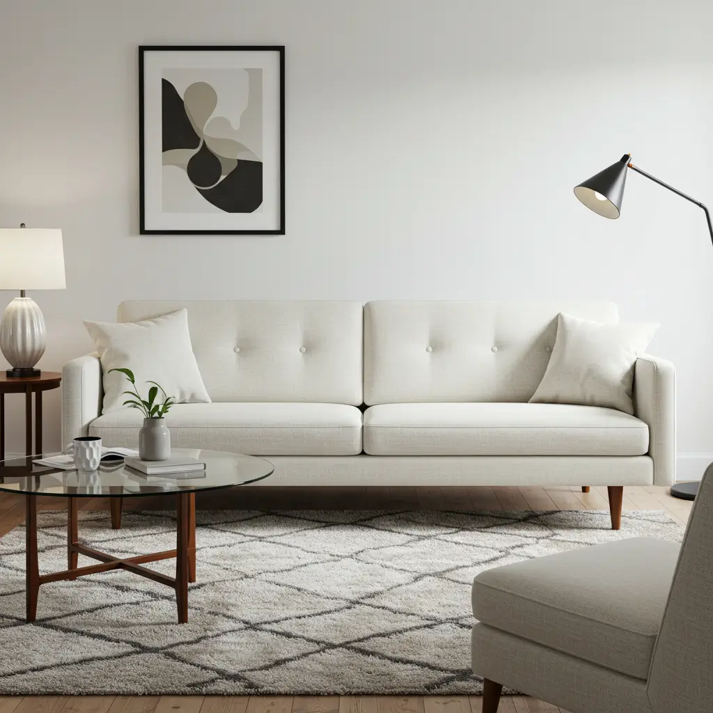 Mid-Century Modern Cream Sofa