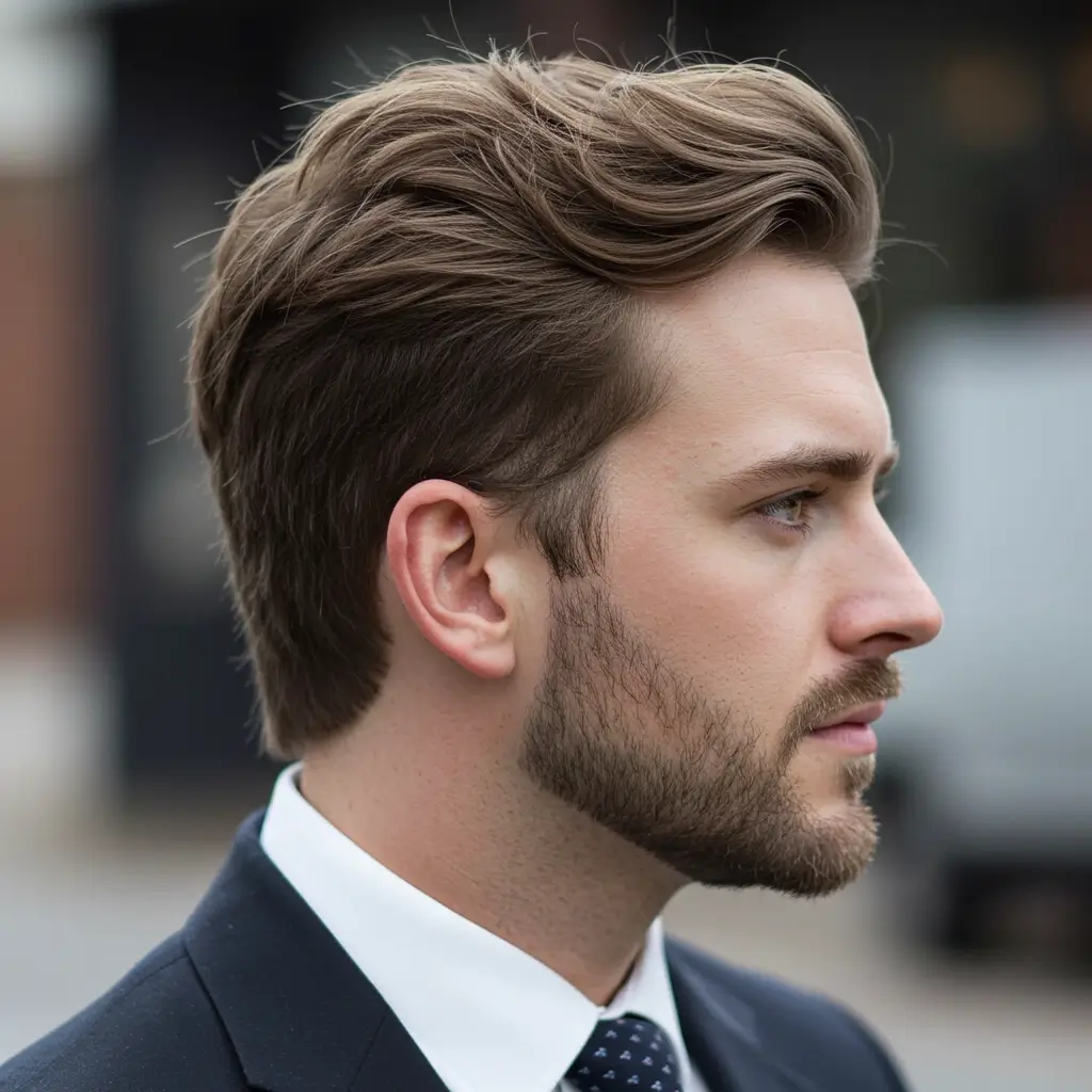 Mid Fade with Long Comb Over