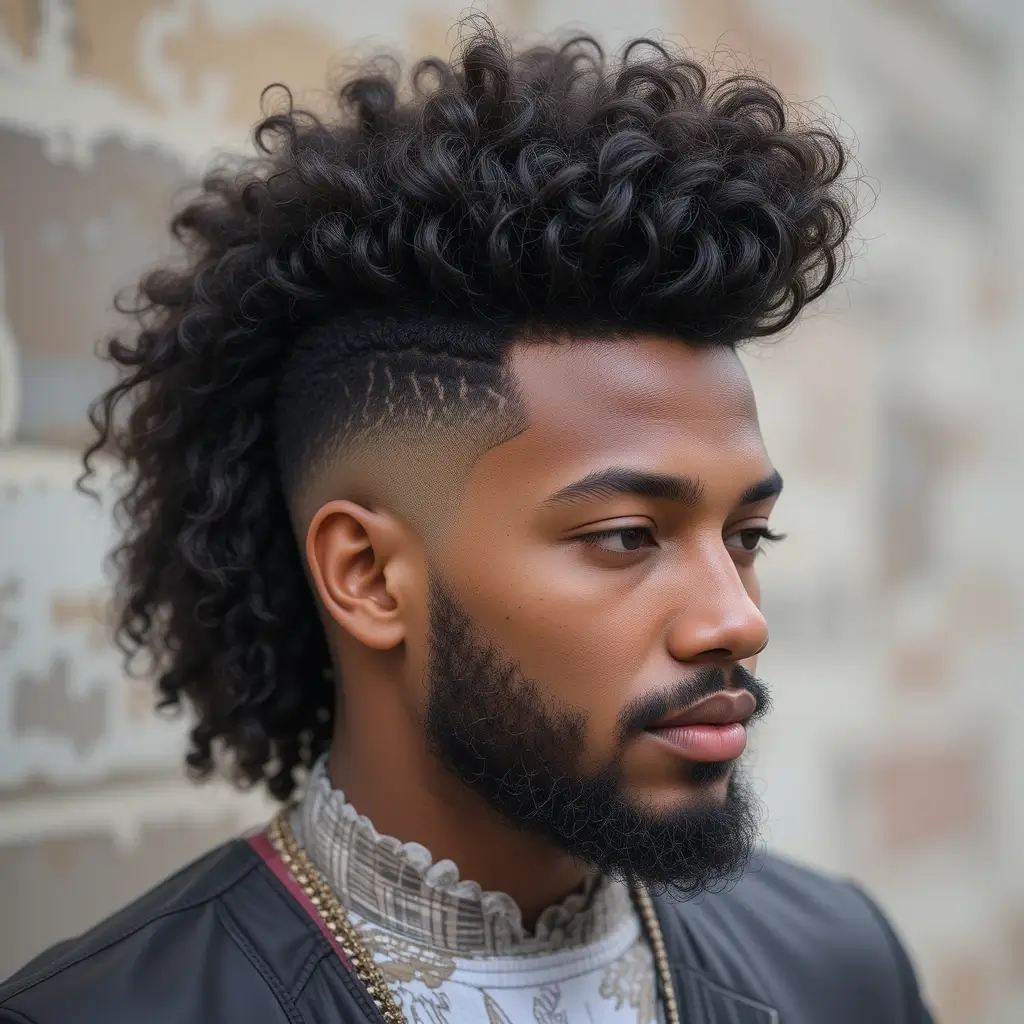 Mid Fade with Long Curly Top