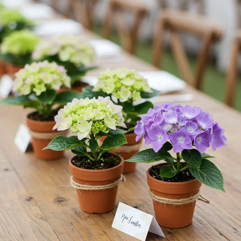 Mini Hydrangea Pots as Place Settings