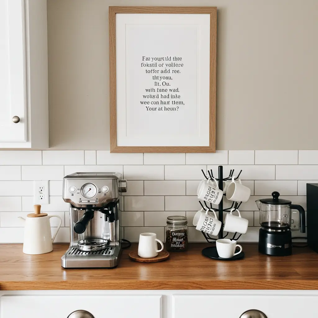Minimal Coffee Station with Art Print