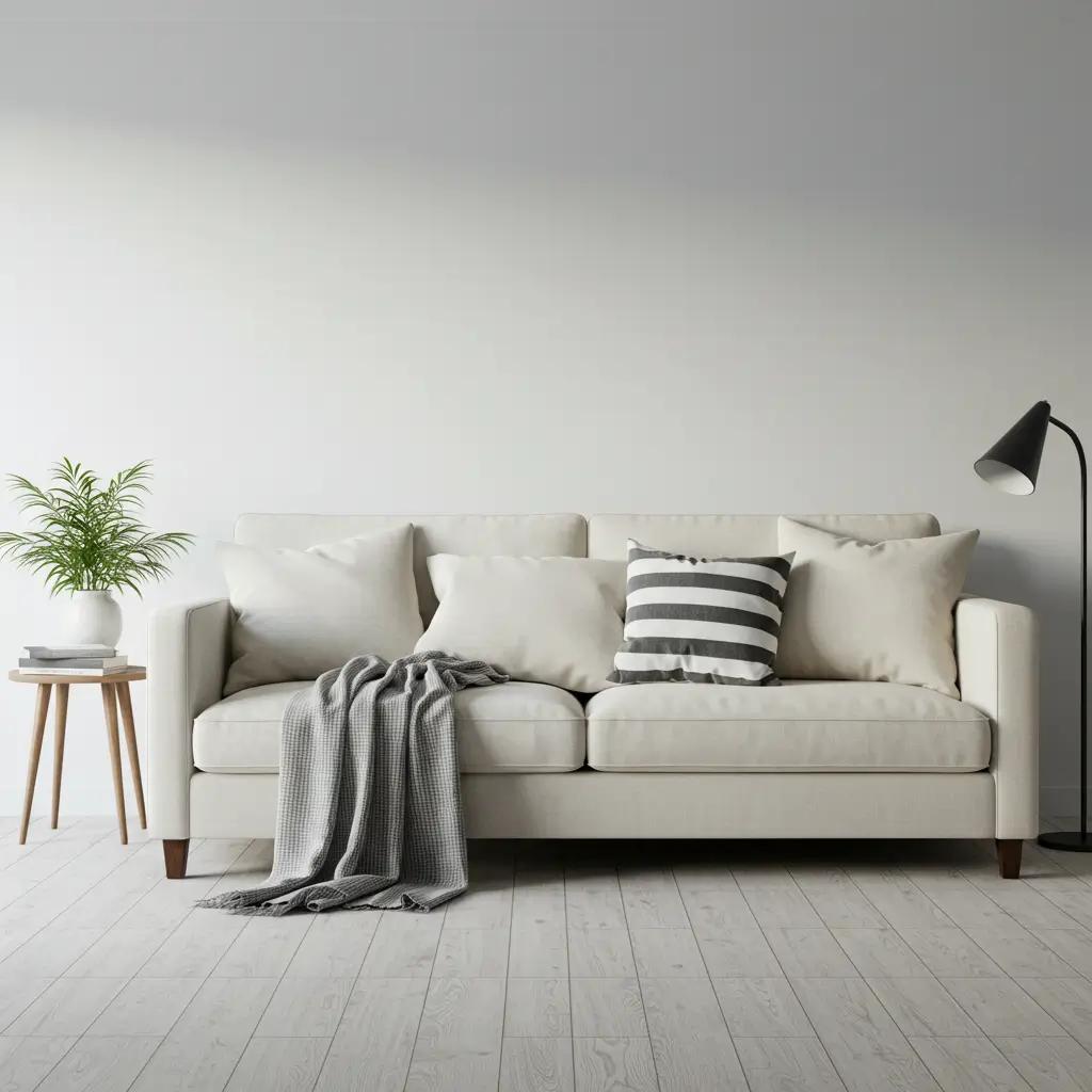 Minimal Cream Sofa with Throw Styling