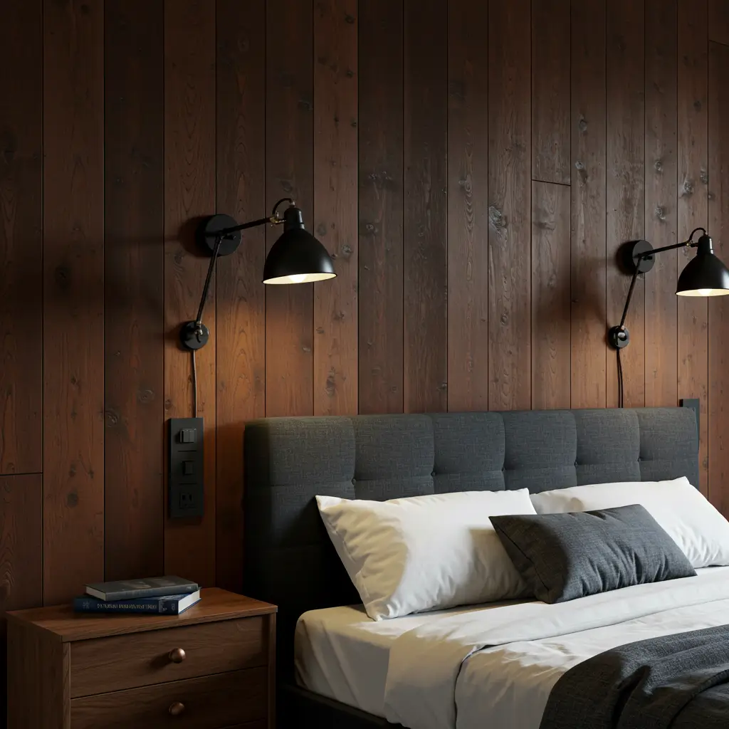 Minimal Wall Sconces on Wood Paneling