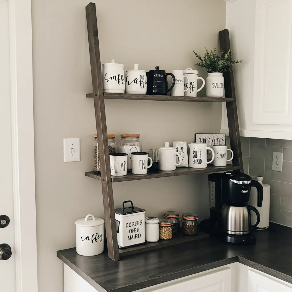 Minimalist Coffee Ladder Shelf
