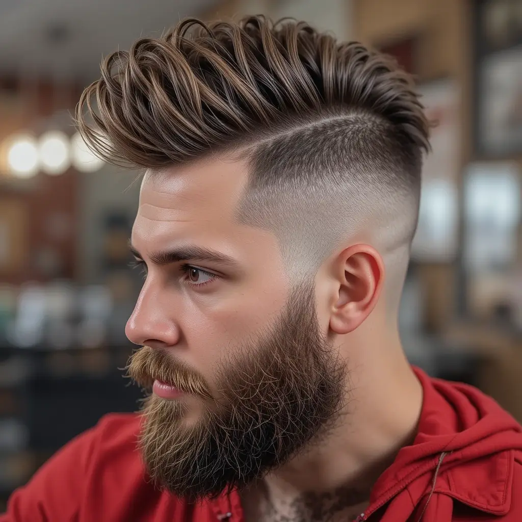 Mohawk Fade with Thick Beard