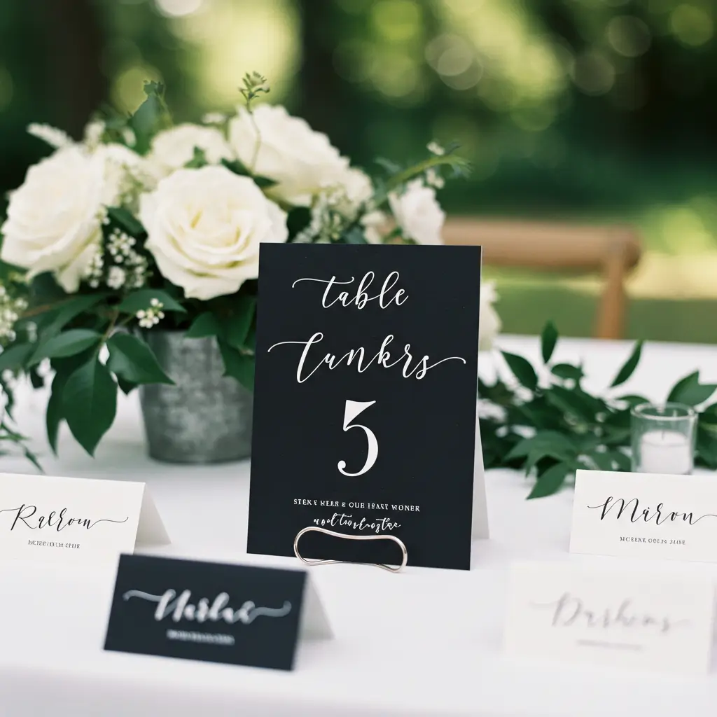 Monochrome Table Numbers and Place Cards