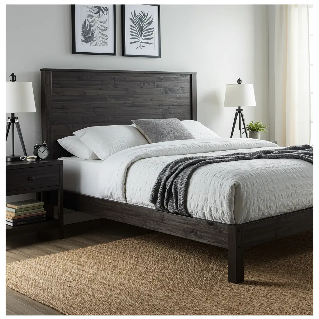Neutral Rugs Under Wood Platform Beds