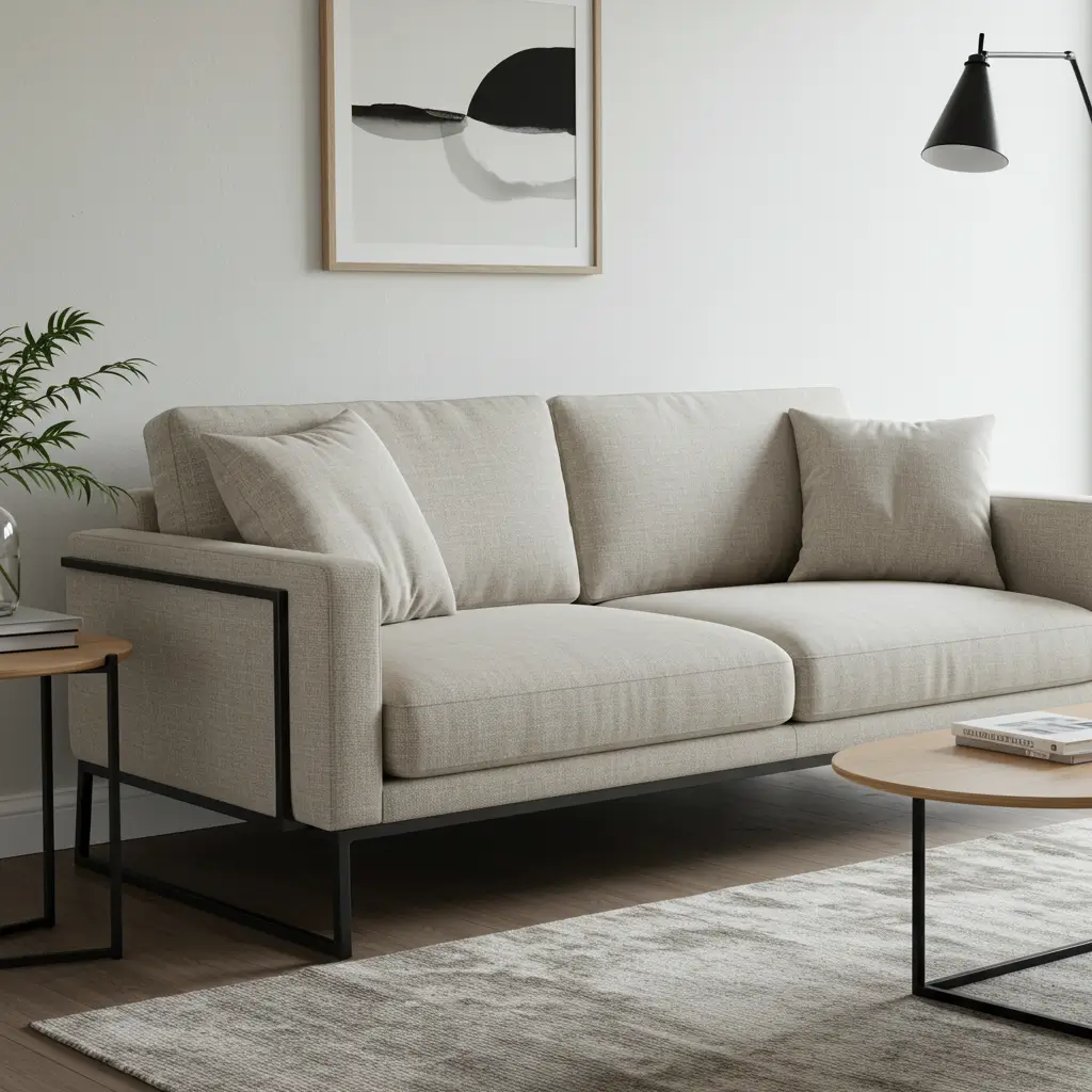 Neutral Toned Sofa with Metal Frame