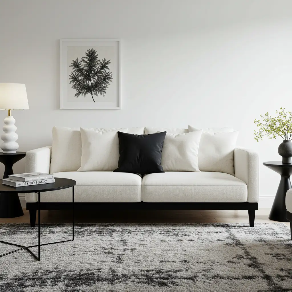 Off-White Sofa with Black Accents