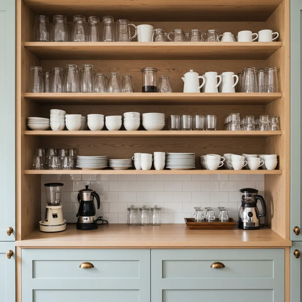 Open Shelving with Natural Wood