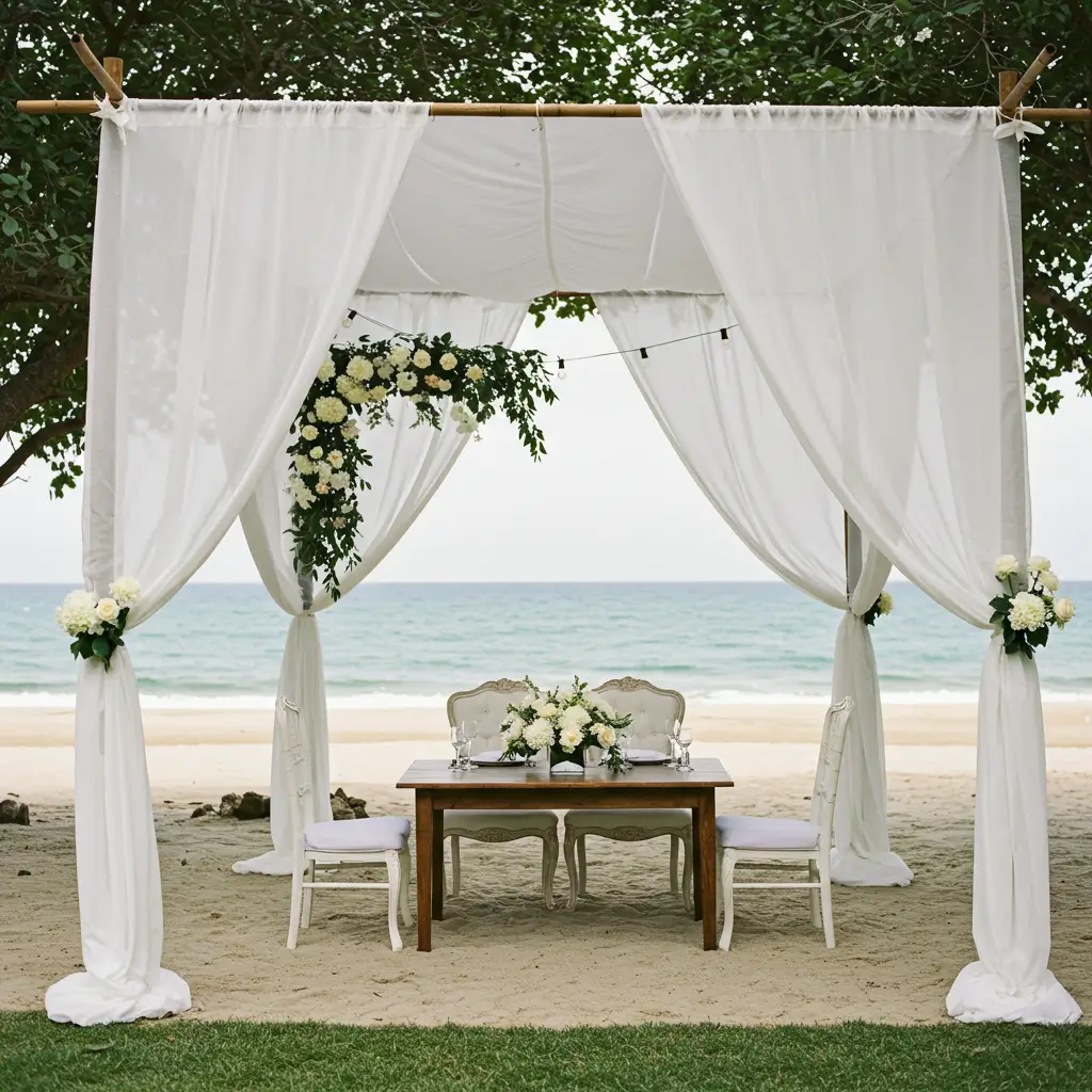 Outdoor Canopy Draped in Sheer White