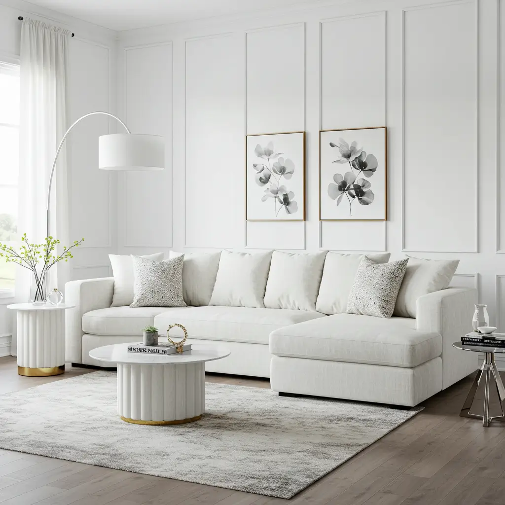 Plush White Velvet Sectional