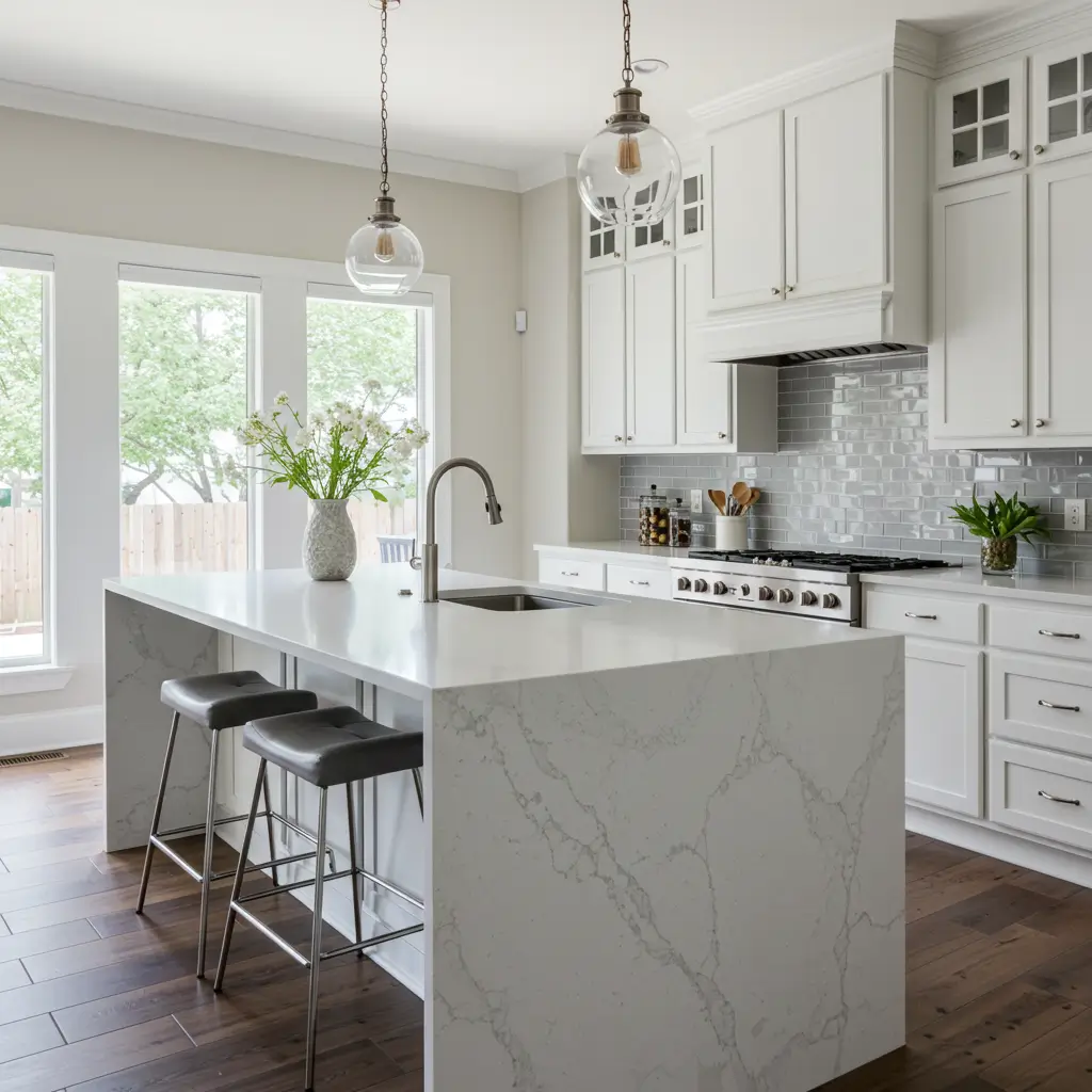 Quartz Countertops with Waterfall Edges
