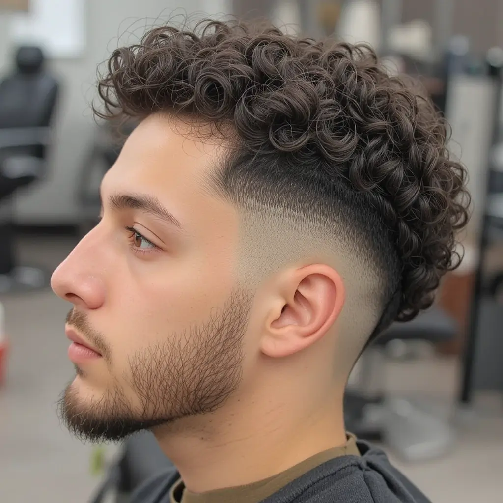 Side Fade with Sponge Curls and Light Beard