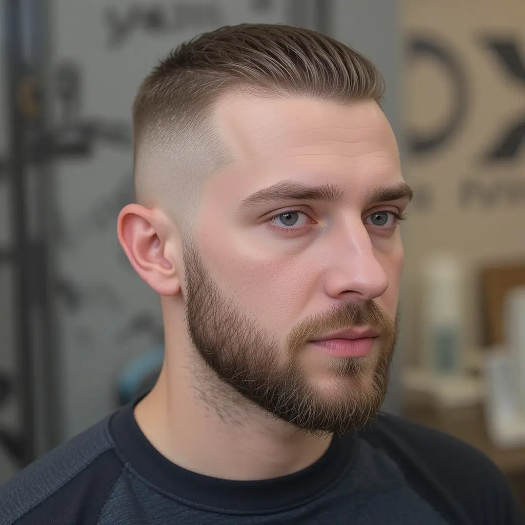 Skin Fade with Crew Top and Beard