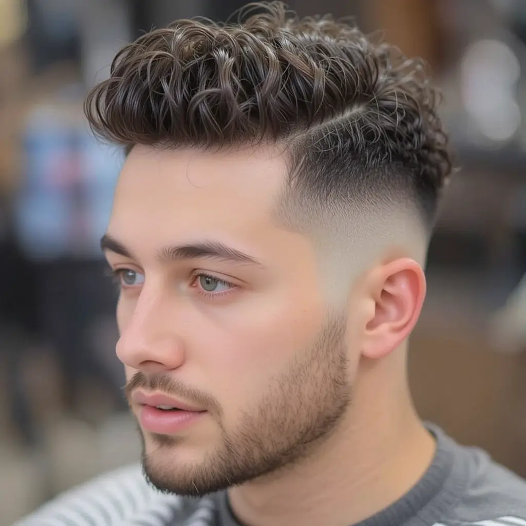 . Skin Fade with Sculpted Waves and Minimal Beard