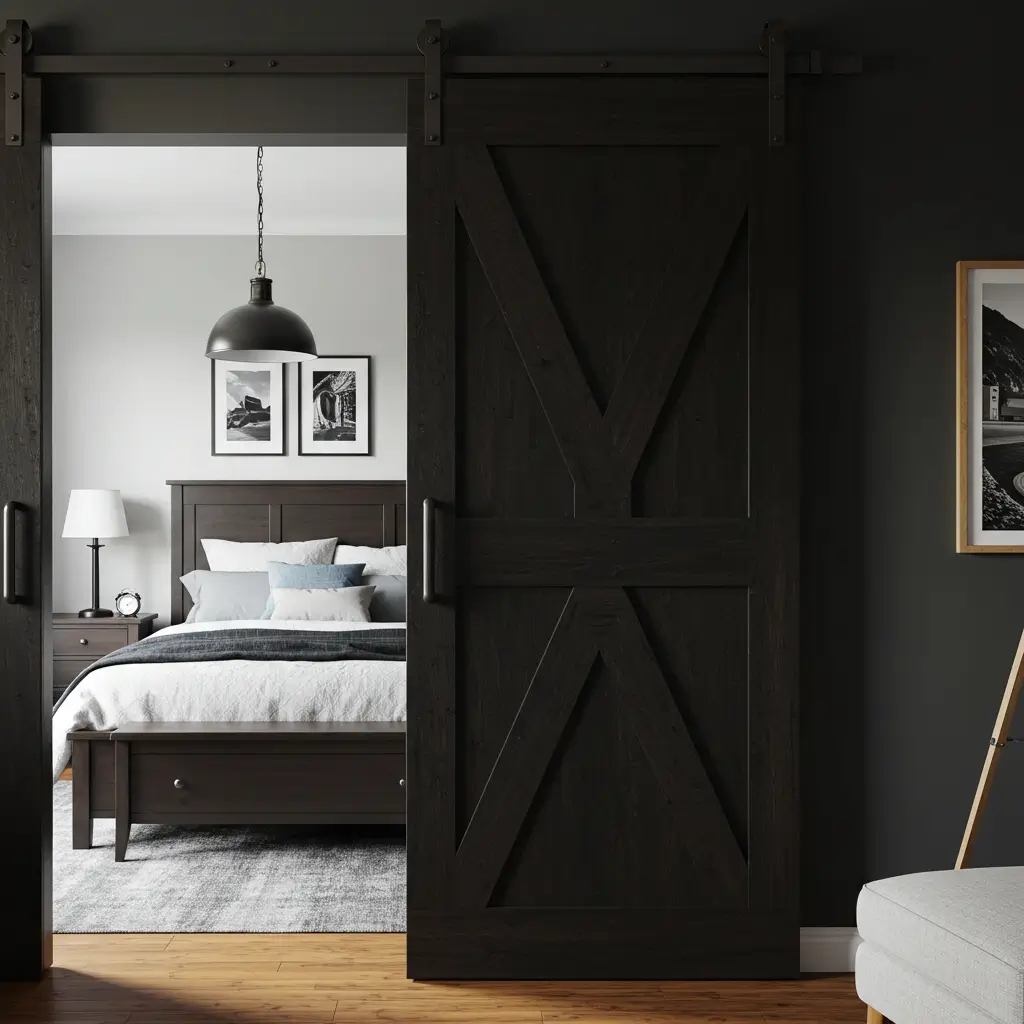 Sliding Barn Doors in Dark Stain