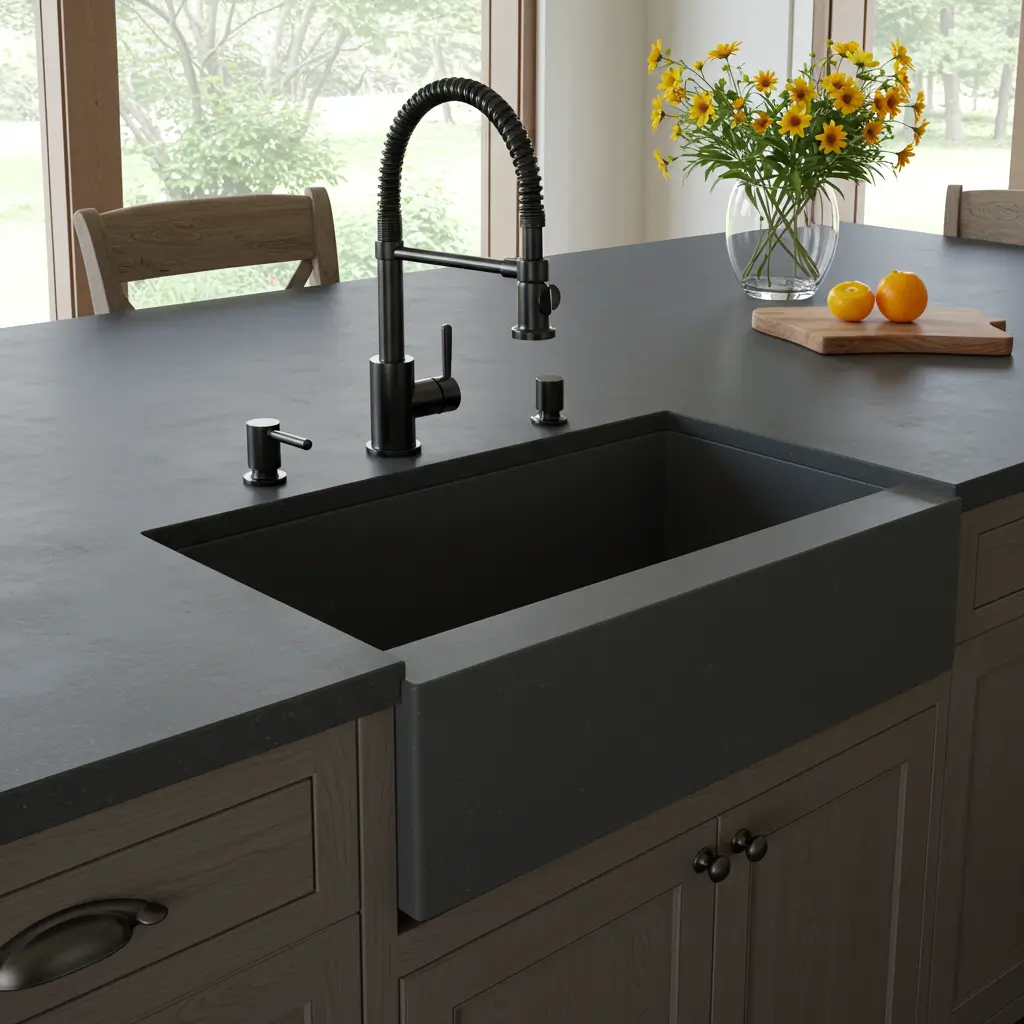 Soapstone with Integrated Sink Design