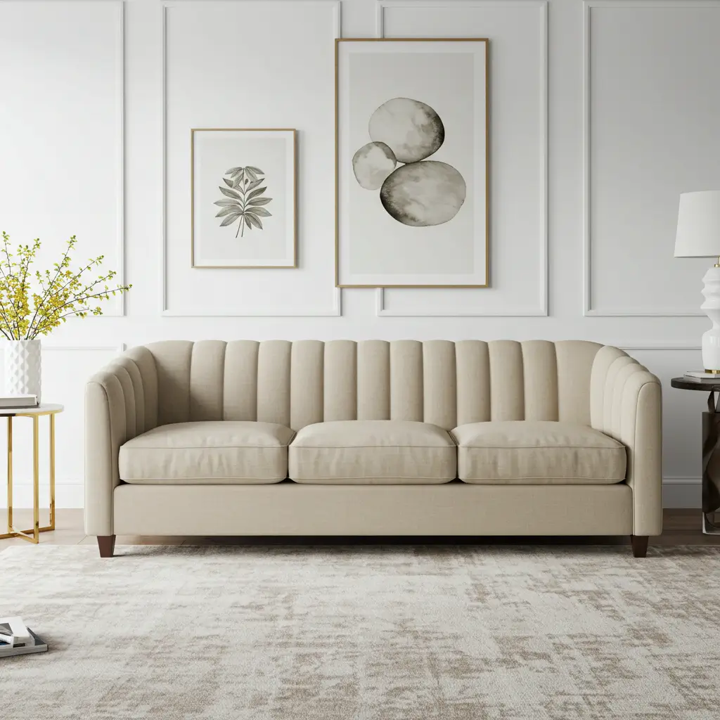 Soft Beige Fluted Sofa