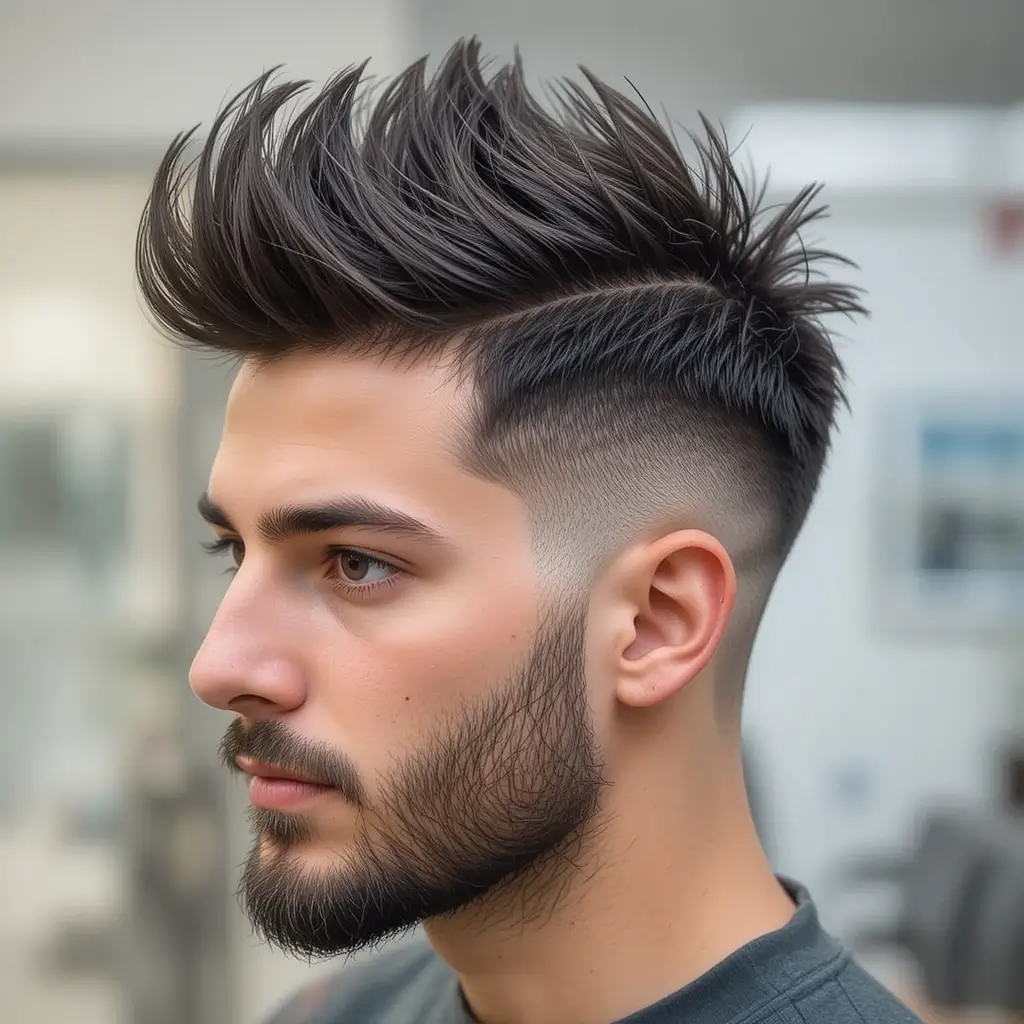 Spiky Hair with Taper Fade and Defined Beard