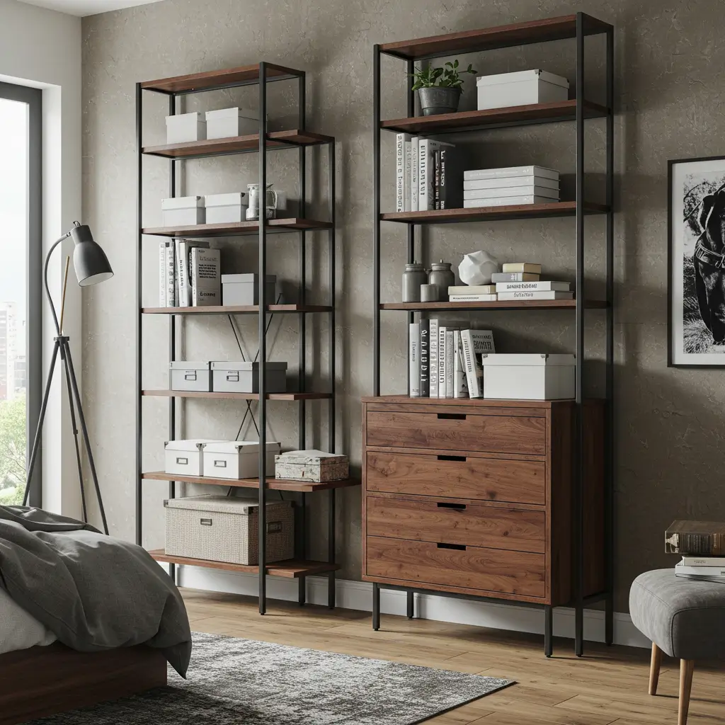 Tall Industrial Bookshelf in Walnut Finish