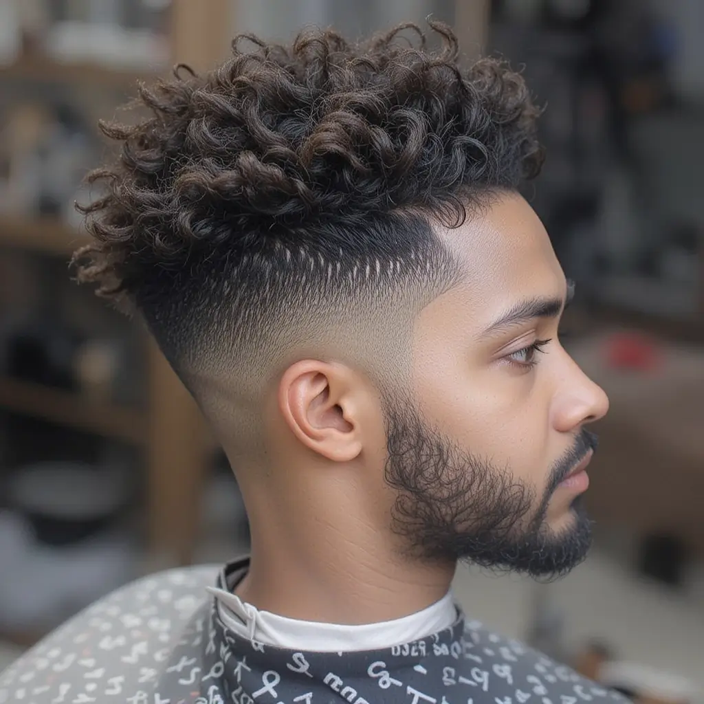 Tapered Afro Fade with Connected Bear