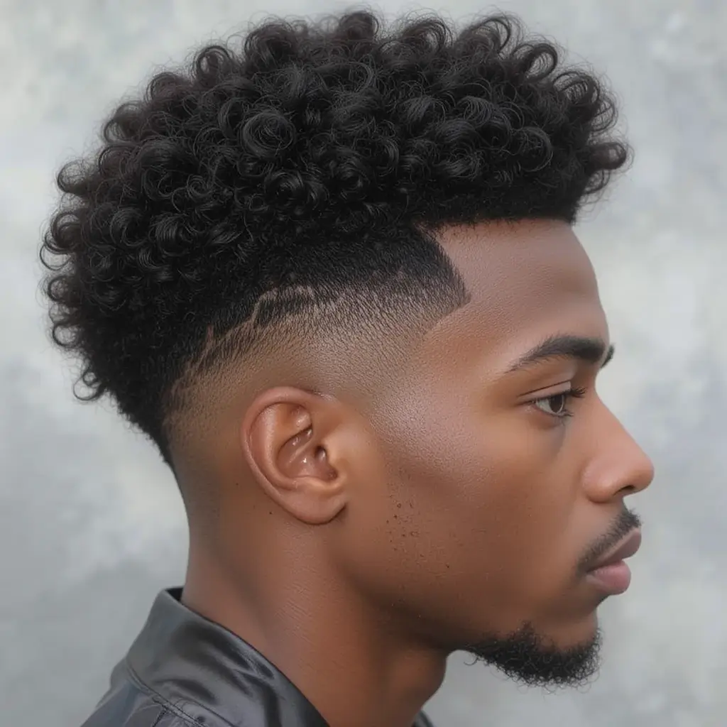 Tapered Afro with Line Design