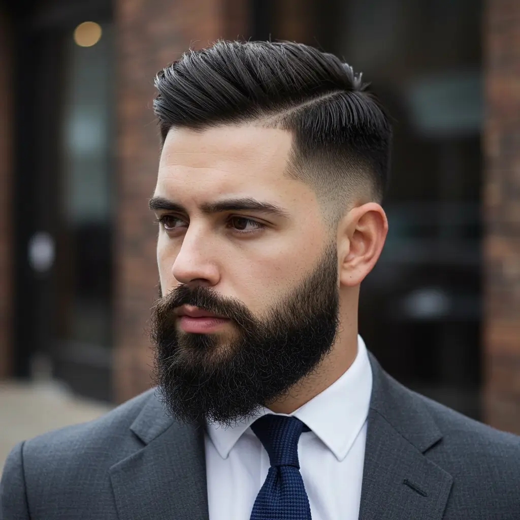 Temp Fade with Braided Top and Beard