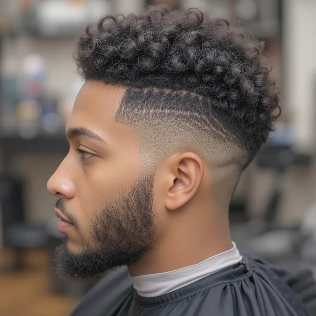 Temple Drop Fade with Natural Afro Curls